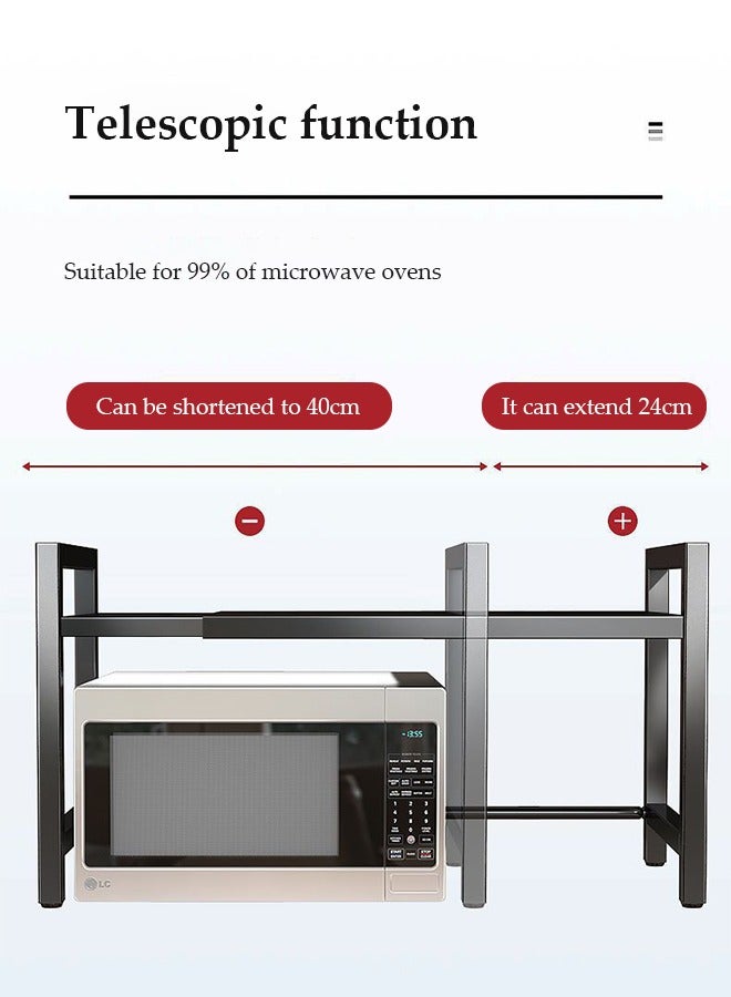 DUNISO Microwave rack, expandable microwave rack, kitchen countertop toaster rack, kitchen storage rack, detachable, dirt and rust resistant, with 6 hooks and cutting board rack,black - Image 2