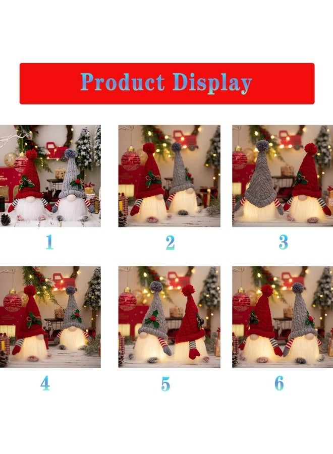 CCOVERY عبوة 2 من أقزام عيد الميلاد المحشوة مع لحية مضاءة LED، تمثال سانتا توما السويدي اليدوي، تمثال اسكندنافي - Image 4