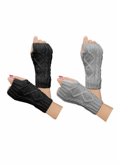 Excefore Fingerless Hand Warmer Skeleton Gloves, 2 Pcs Women Winter Warm Knit Fingerless Gloves Hand Crochet Thumbhole Arm Warmers Mittens, Hand Warmers for Women  - Image 1