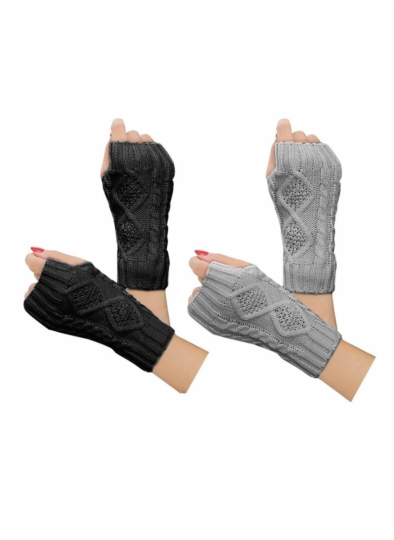 Excefore Fingerless Hand Warmer Skeleton Gloves, 2 Pcs Women Winter Warm Knit Fingerless Gloves Hand Crochet Thumbhole Arm Warmers Mittens, Hand Warmers for Women  - Image 1