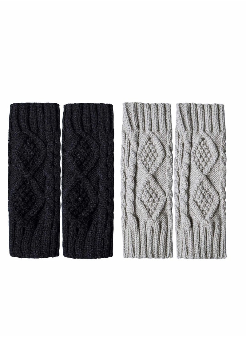 Excefore Fingerless Hand Warmer Skeleton Gloves, 2 Pcs Women Winter Warm Knit Fingerless Gloves Hand Crochet Thumbhole Arm Warmers Mittens, Hand Warmers for Women  - Image 2