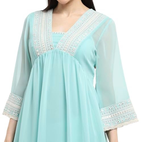 Biba Women's Polyester Embroidered Regular Kurta (SHRSMR21310SS25AQUA_Aqua - Image 5