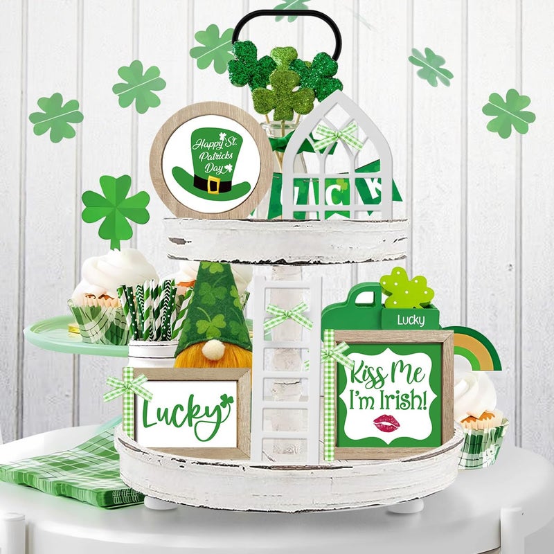 Nuvagiki St. Patrick's Day Tiered Tray Decor, St. Patrick's Day Decorations for Home, Interchangeable Year Round Seasonal Decorations Wooden Frames + Mini Arch + Ladder Set, No Tray, Valentines Gift - Image 2