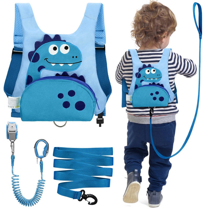 Dr.Meter 3 in 1 Toddler Harness Leash + 8.2ft Anti Lost Wrist Link, Cute Dinosaur Kids Safety Harness with Key Lock, Child Walking Harness Assistant Strap for Outdoor Activity Travel - Image 1