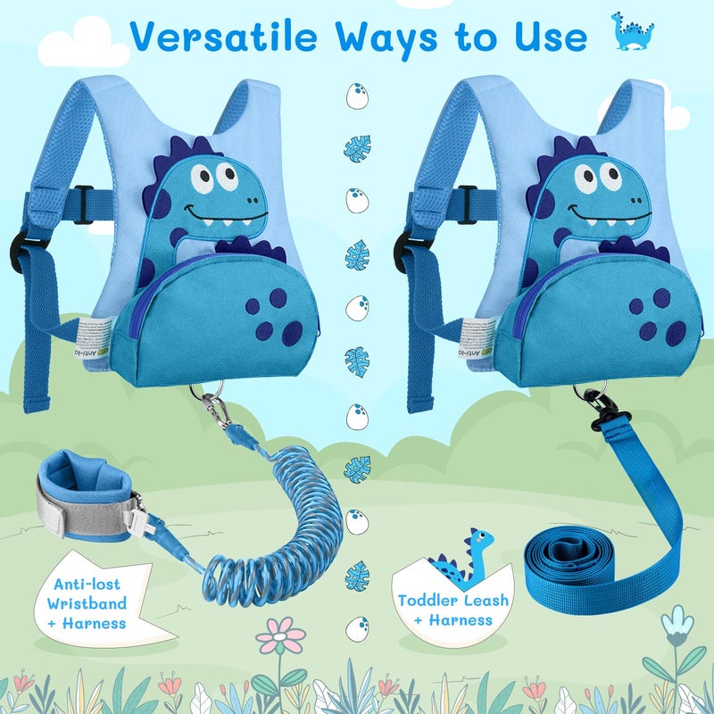 Dr.Meter 3 in 1 Toddler Harness Leash + 8.2ft Anti Lost Wrist Link, Cute Dinosaur Kids Safety Harness with Key Lock, Child Walking Harness Assistant Strap for Outdoor Activity Travel - Image 2