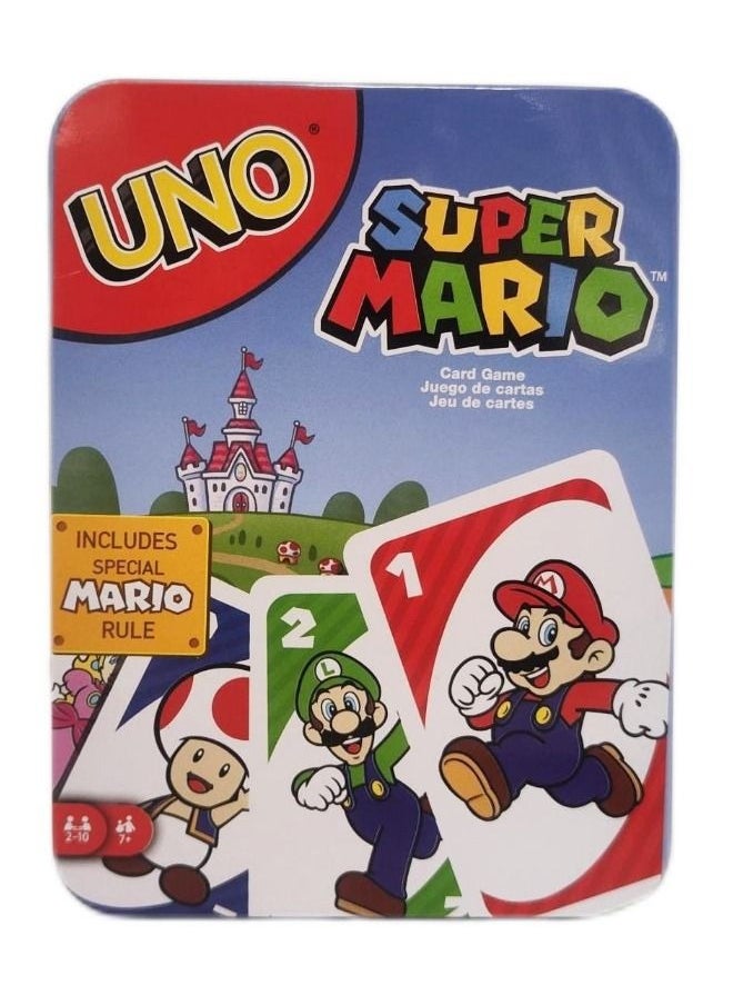EHOME - UNO Super Mario Card Game with 112 Cards, Video Game Themed Travel Game in Collectible Storage Tin with Special Rule - Image 1
