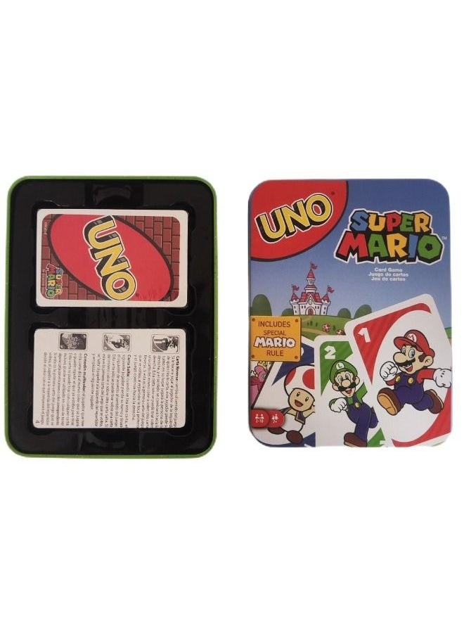 EHOME - UNO Super Mario Card Game with 112 Cards, Video Game Themed Travel Game in Collectible Storage Tin with Special Rule - Image 1