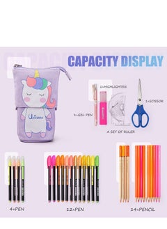 Y&D Cute Cartoon Stand up Pencil & Pen Case Box Pouch, Portable Art School Office Cosmetic Bag, Large Lightweight Canvas Holder for Kids Students Adults Girls Boys Gifts, Purple  - Image 2