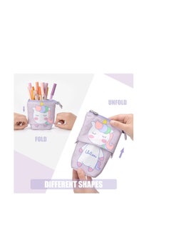 Y&D Cute Cartoon Stand up Pencil & Pen Case Box Pouch, Portable Art School Office Cosmetic Bag, Large Lightweight Canvas Holder for Kids Students Adults Girls Boys Gifts, Purple  - Image 3