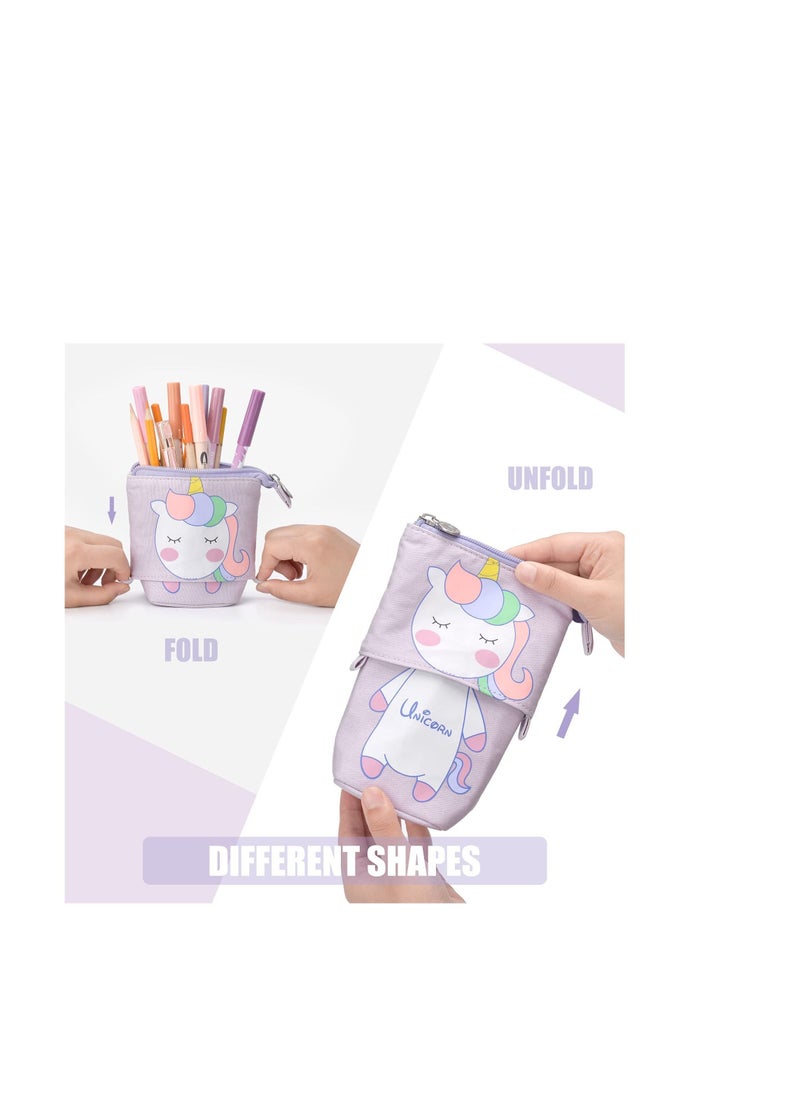 Y&D Cute Cartoon Stand up Pencil & Pen Case Box Pouch, Portable Art School Office Cosmetic Bag, Large Lightweight Canvas Holder for Kids Students Adults Girls Boys Gifts, Purple  - Image 3