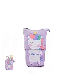Y&D Cute Cartoon Stand up Pencil & Pen Case Box Pouch, Portable Art School Office Cosmetic Bag, Large Lightweight Canvas Holder for Kids Students Adults Girls Boys Gifts, Purple  - Image 1