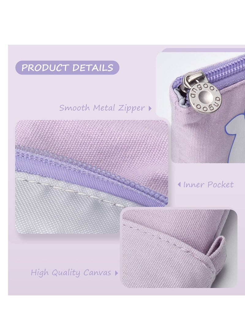 Y&D Cute Cartoon Stand up Pencil & Pen Case Box Pouch, Portable Art School Office Cosmetic Bag, Large Lightweight Canvas Holder for Kids Students Adults Girls Boys Gifts, Purple  - Image 4