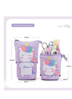 Y&D Cute Cartoon Stand up Pencil & Pen Case Box Pouch, Portable Art School Office Cosmetic Bag, Large Lightweight Canvas Holder for Kids Students Adults Girls Boys Gifts, Purple  - Image 5