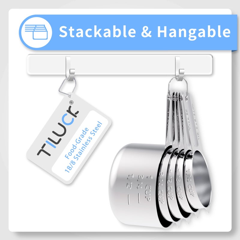 TILUCK Stainless Steel Measuring Cups Set,Kitchen Gadgets for Cooking & Baking,Set of 5 - Image 3