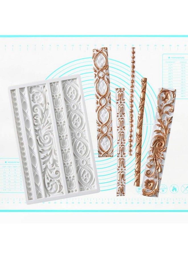 PalkSky Diy Baroque Scroll Relief Cake Border Silicone Mold/Vintage Curlicues Fondant Molds Flower Frame Edible Lace Mould Mat For Birthday Candy Chocolate Sugarcraft Gum Paste Decorating Tool  - Image 5