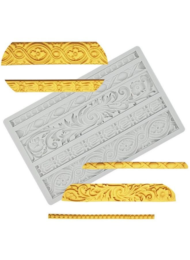 PalkSky Diy Baroque Scroll Relief Cake Border Silicone Mold/Vintage Curlicues Fondant Molds Flower Frame Edible Lace Mould Mat For Birthday Candy Chocolate Sugarcraft Gum Paste Decorating Tool  - Image 1