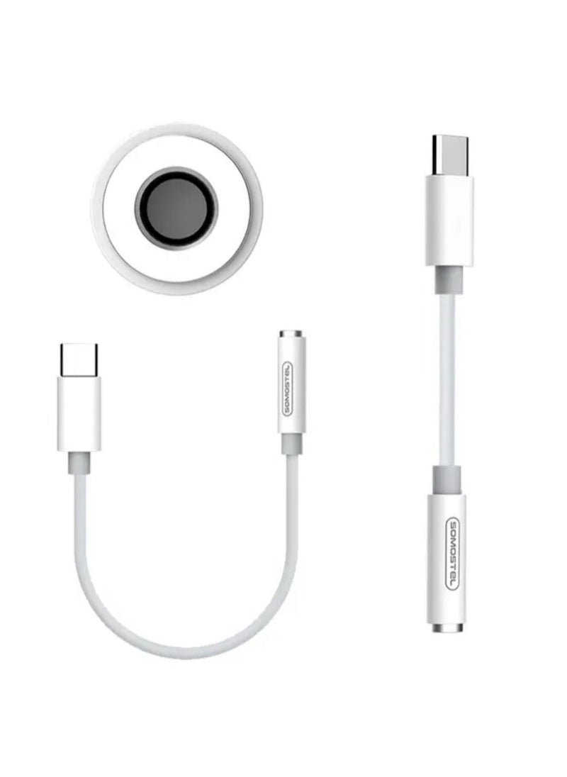 SOMOSTEL Type C to 3.5MM Female Jack Adapter and Connector for Headphones & Earphones AUX Audio Cable for HTC Moto Galaxy White  - Image 1