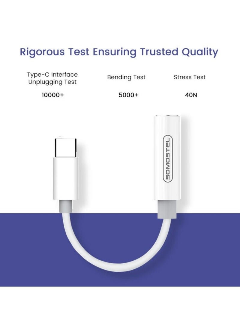 SOMOSTEL Type C to 3.5MM Female Jack Adapter and Connector for Headphones & Earphones AUX Audio Cable for HTC Moto Galaxy White  - Image 3