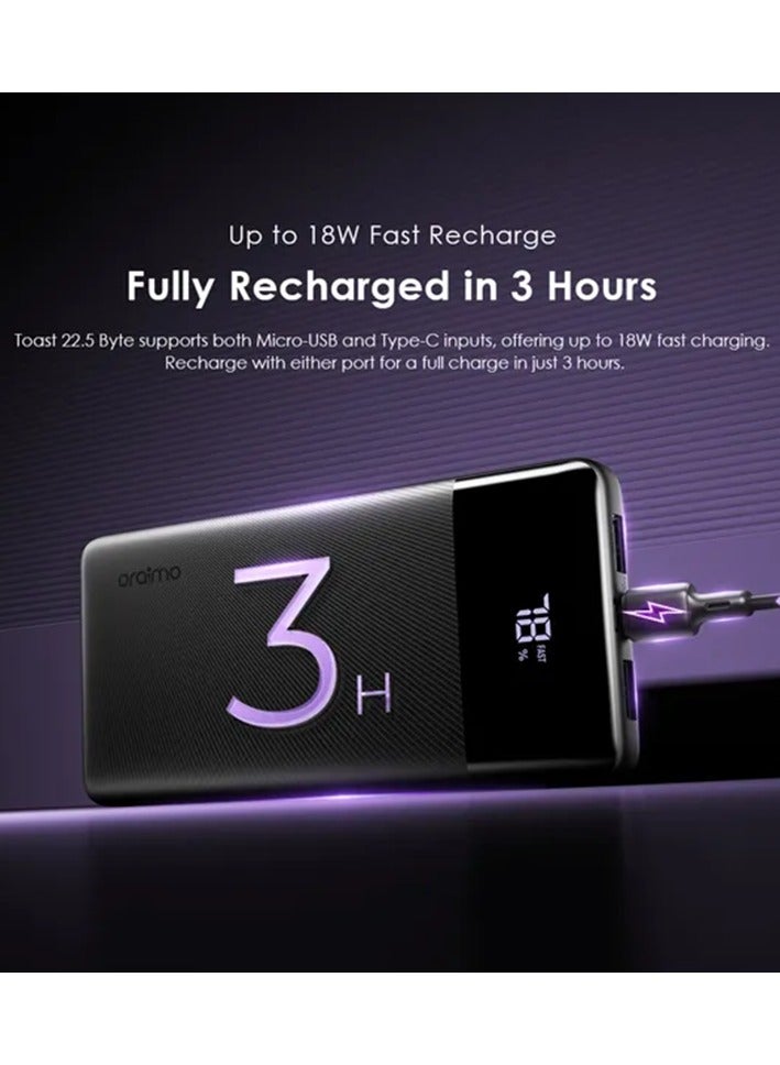 أورايمو باور بانك توست بايت USB-C و 2-USB بورت 22.5 واط - Image 5
