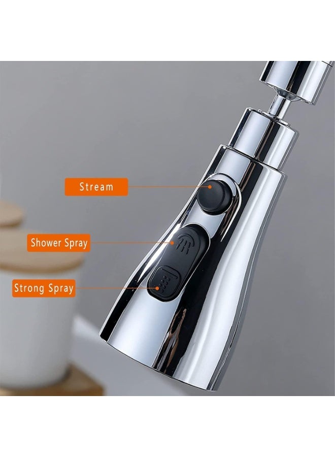 مهوية صنبور الحنفية، صنبور مطبخ وحمام موفر للمياه، مع 3 أوضاع لتدفق المياه، دوران 360 درجة، سهل التركيب، يناسب رؤوس رشاشات الحنفية مقاس 22-24 مم، فضي - Image 4