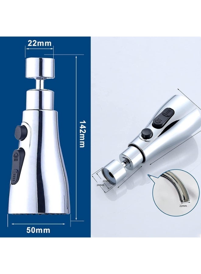 مهوية صنبور الحنفية، صنبور مطبخ وحمام موفر للمياه، مع 3 أوضاع لتدفق المياه، دوران 360 درجة، سهل التركيب، يناسب رؤوس رشاشات الحنفية مقاس 22-24 مم، فضي - Image 2