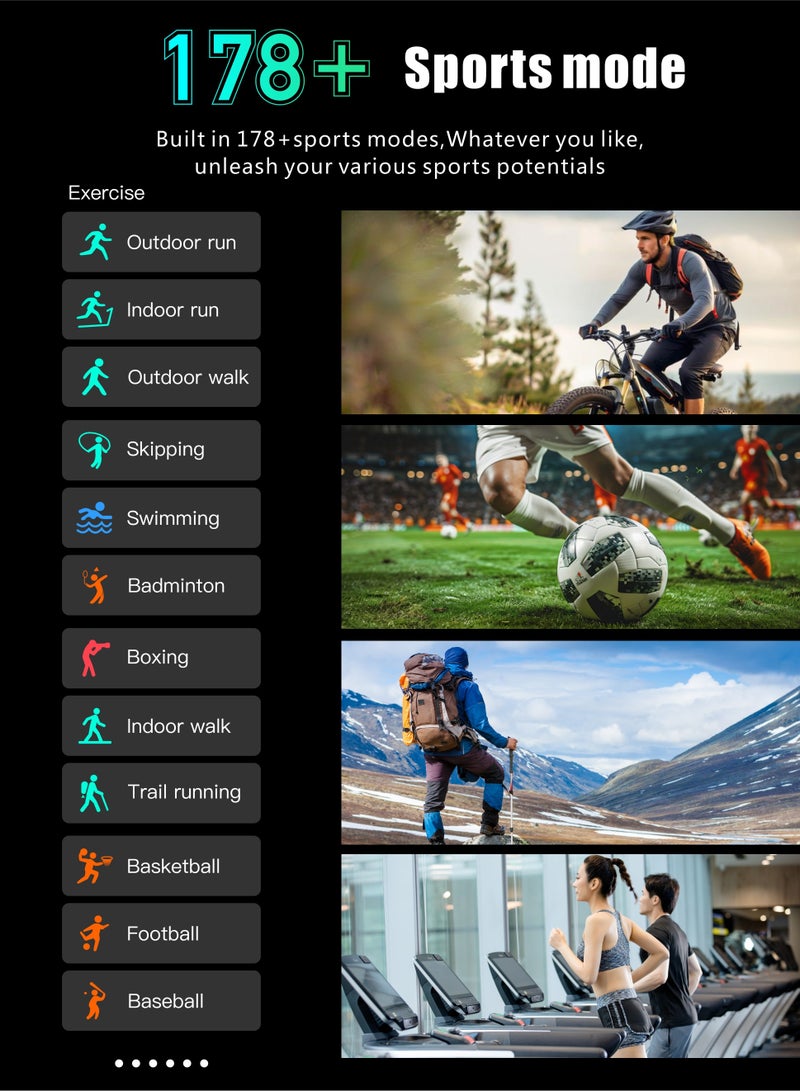 RollsTimi  Men's SmartWatch, 2.01-inch IPS HD Screen, IP68 Waterproof, Bluetooth Calls, Voice Assistant, 24/7 Health Monitoring, 178+ Sports Modes, 420mAh Capacity Battery, Smart Sports Watch, QX17 Tape Black - Image 5