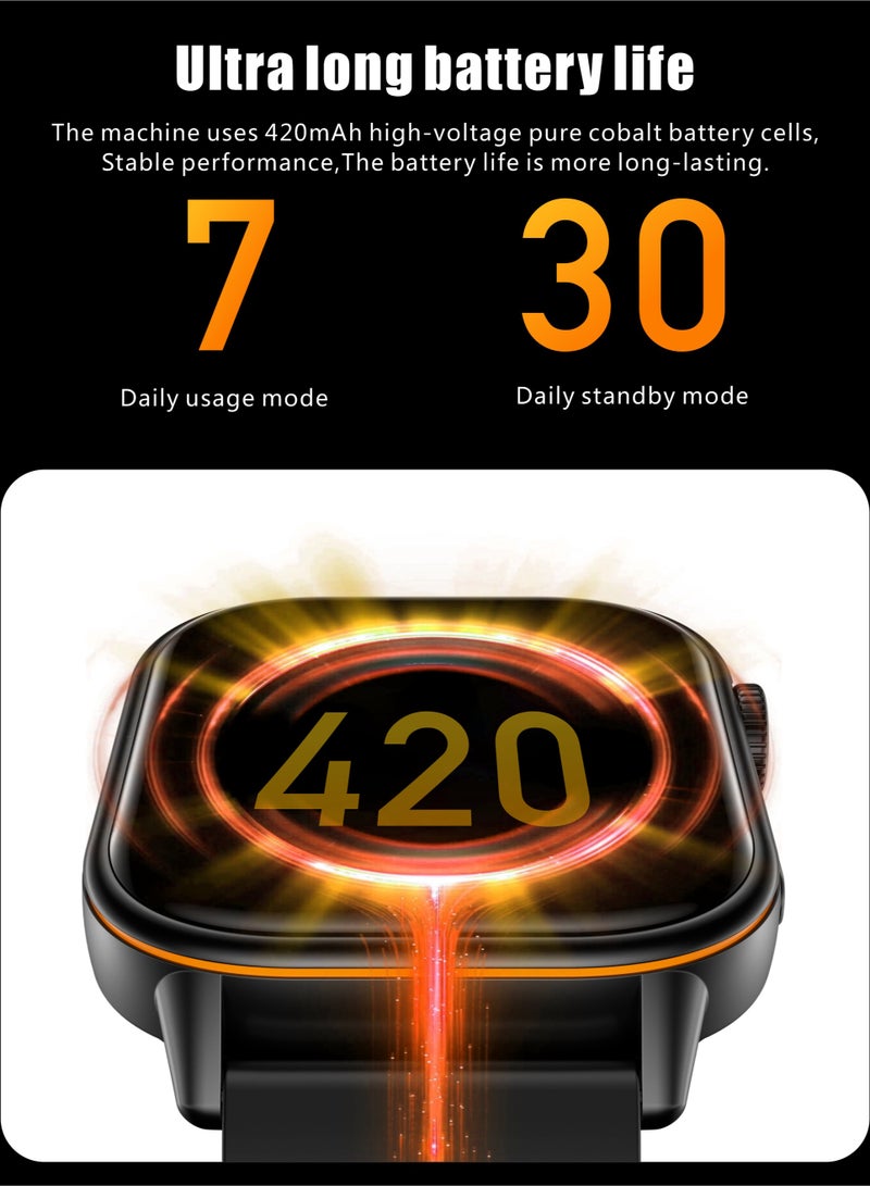 RollsTimi  Men's SmartWatch, 2.01-inch IPS HD Screen, IP68 Waterproof, Bluetooth Calls, Voice Assistant, 24/7 Health Monitoring, 178+ Sports Modes, 420mAh Capacity Battery, Smart Sports Watch, QX17 Tape Black - Image 2