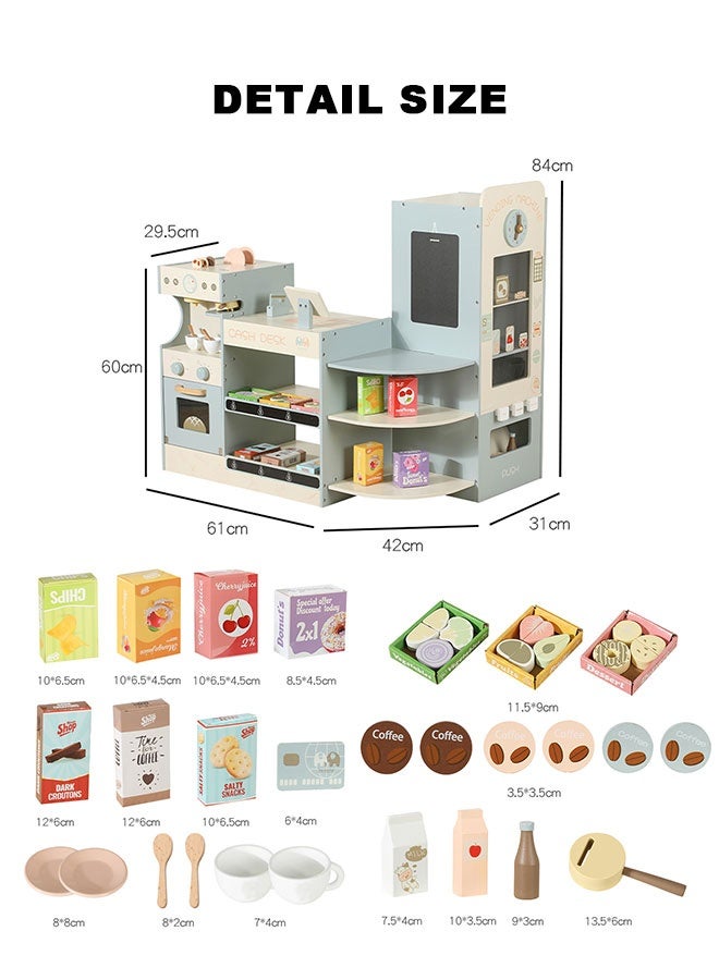 جساي تويز أطفال خشبية متجر بقالة لعب أطفال لعب متجر خشبي لعب سوبر ماركت مع آلة تسجيل نقدي للقهوة - Image 2