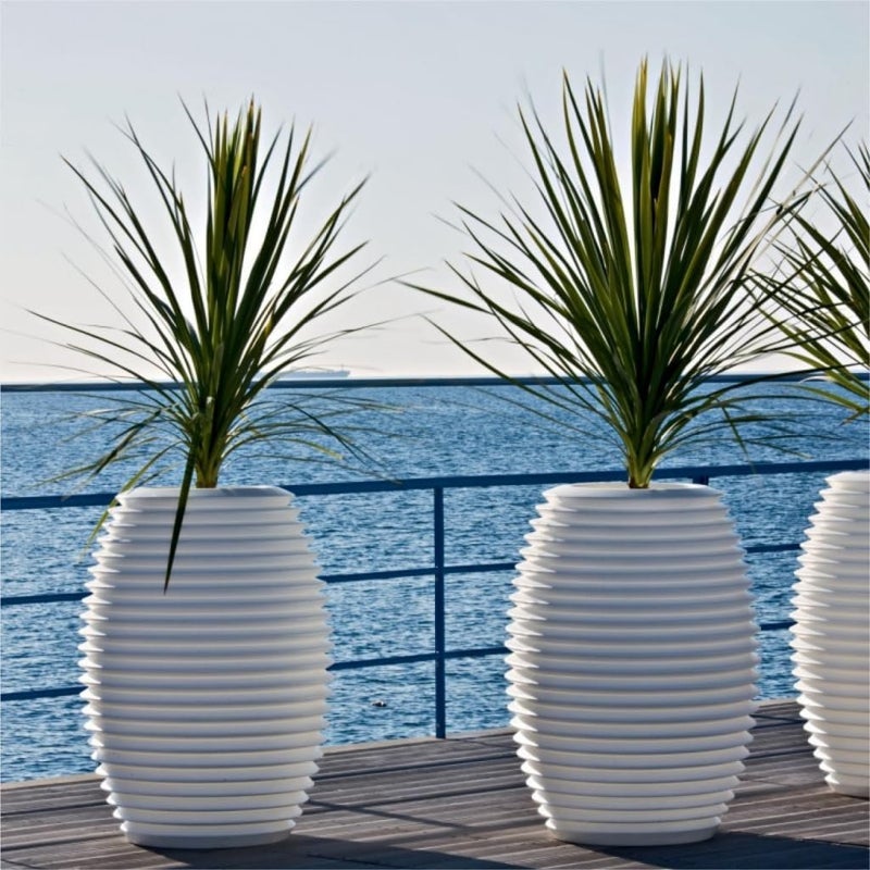 Meridian White Striped Outdoor Planter, 60cm, Polyethylene - CT - Image 2