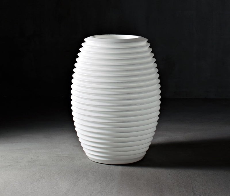 Meridian White Striped Outdoor Planter, 60cm, Polyethylene - CT - Image 1