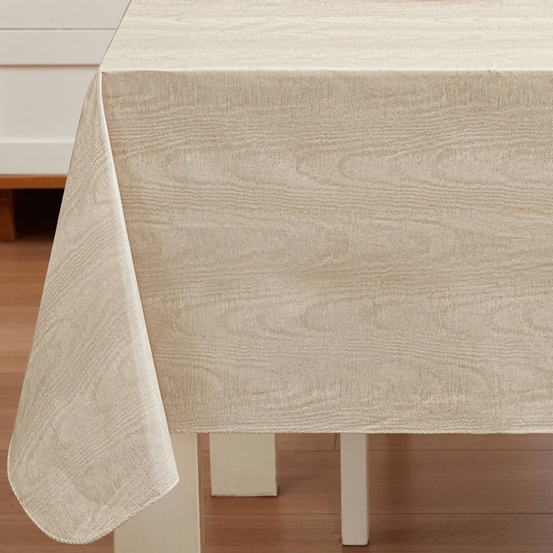 Newbridge Taupe Moire Wavy Solid Color Print Heavy Weight Vinyl Flannel Backed Tablecloth IndoorOutdoor Vinyl Tablecloth with Flannel Backing 60 x 84 Oval