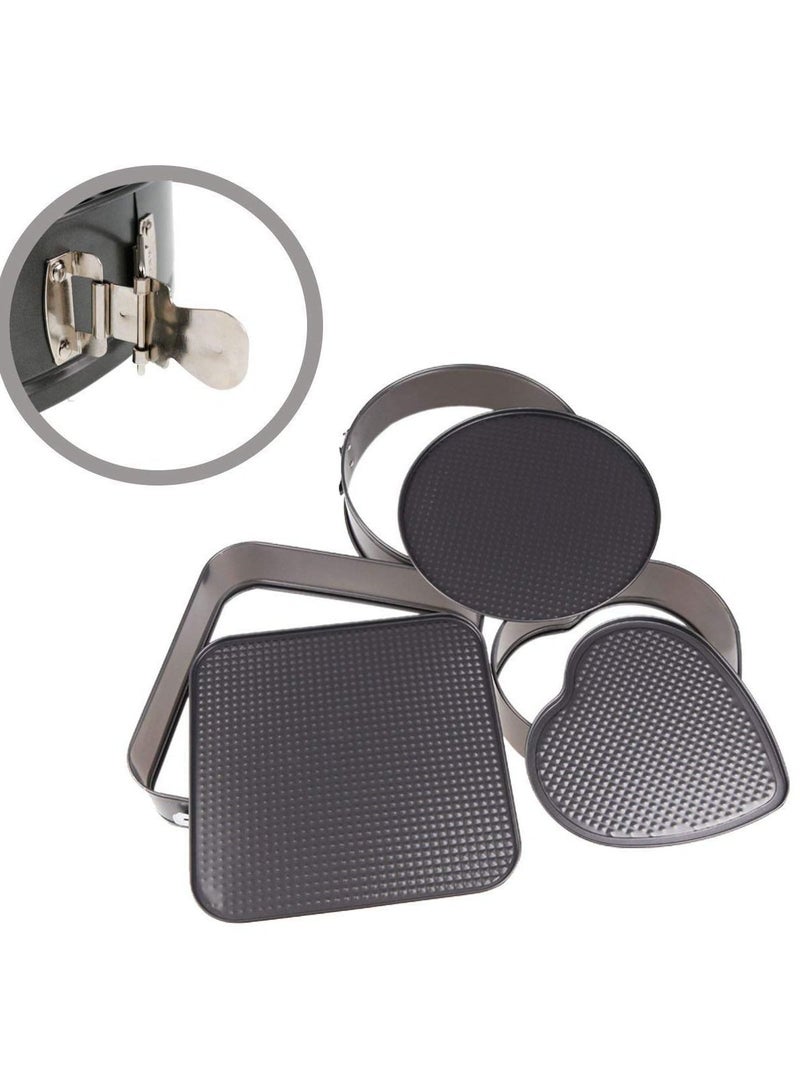 Cake Baking Moulds Microwave Oven Safe Femico Teflon Coated Carbon Steel Spring Form Heart, Round, and Square Shape Set Of 3 - Image 3