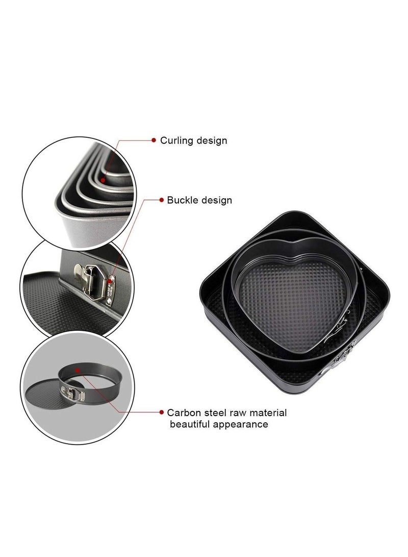 Cake Baking Moulds Microwave Oven Safe Femico Teflon Coated Carbon Steel Spring Form Heart, Round, and Square Shape Set Of 3 - Image 4