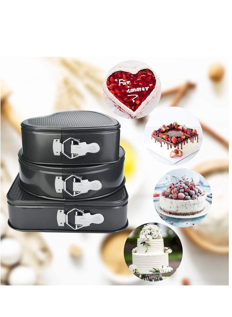 Cake Baking Moulds Microwave Oven Safe Femico Teflon Coated Carbon Steel Spring Form Heart, Round, and Square Shape Set Of 3 - Image 2