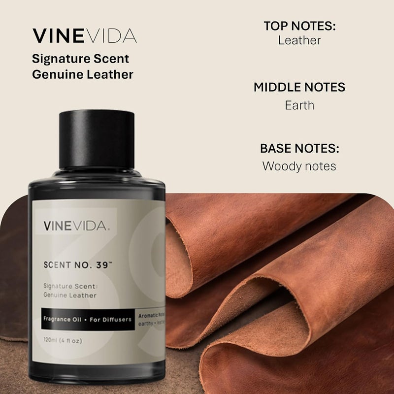 VINEVIDA Genuine Leather Fragrance Oil for Cold Air Diffusers, Essential Oils for Diffuser Oil Refill & Air Freshener Room Spray - 4 Fl Oz - Image 1