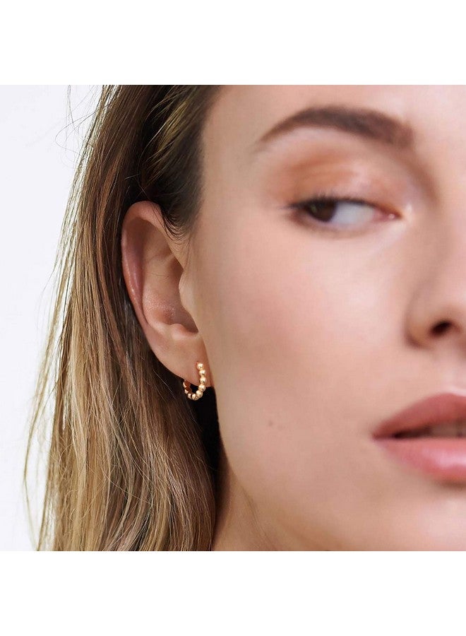 LOYATA Beaded Hoop Earrings Gold Huggie Sleeper 14K Gold Plated Dainty Small Simple Hypoallergenic Jewelry Gift for Women - Image 1