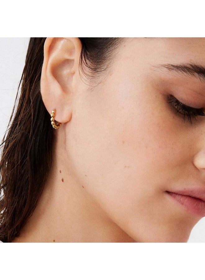 LOYATA Beaded Hoop Earrings Gold Huggie Sleeper 14K Gold Plated Dainty Small Simple Hypoallergenic Jewelry Gift for Women - Image 2