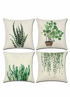 KASTWAVE Pillows Set of 4 Decorative Throw Pillow Covers 45 x 45 cm, Green Leaf Waterproof Cushion Covers, Outdoor Cushion Cover Decorative Couch Pillows  - Image 1