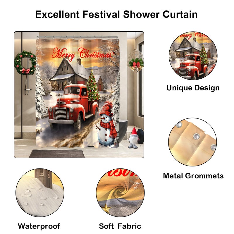 Yostev Red Truck Struck Christmas Sertains for Bathroom Decoration Tree Tree Startain Winter Vintage Rustic Farmhouse Startain Xmas Pine Fabric Cartain 72 × 72 بوصة - Image 3