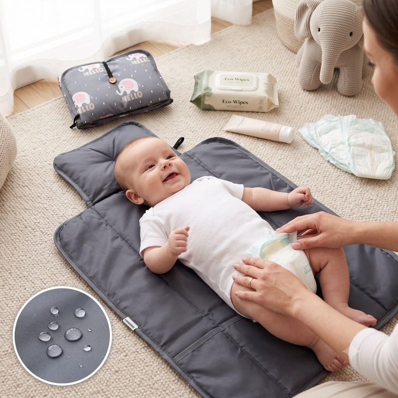 Portable Baby Changing Pad, Foldable Waterproof Diaper Changing Mat with Head Pillow & Storage Pockets, Baby Changing Station for Travel, Waterproof Changing Pad for Newborn Boys & Girls - Image 2