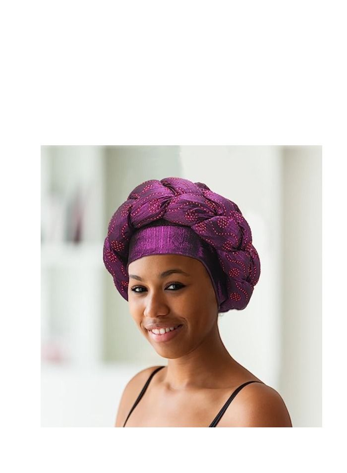 Y&D 4 Pcs African Turban Head Wrap For Women And Girls Braid Crystals Head Turbans Soft Twisted Wrap Caps For Women Medium  - Image 4