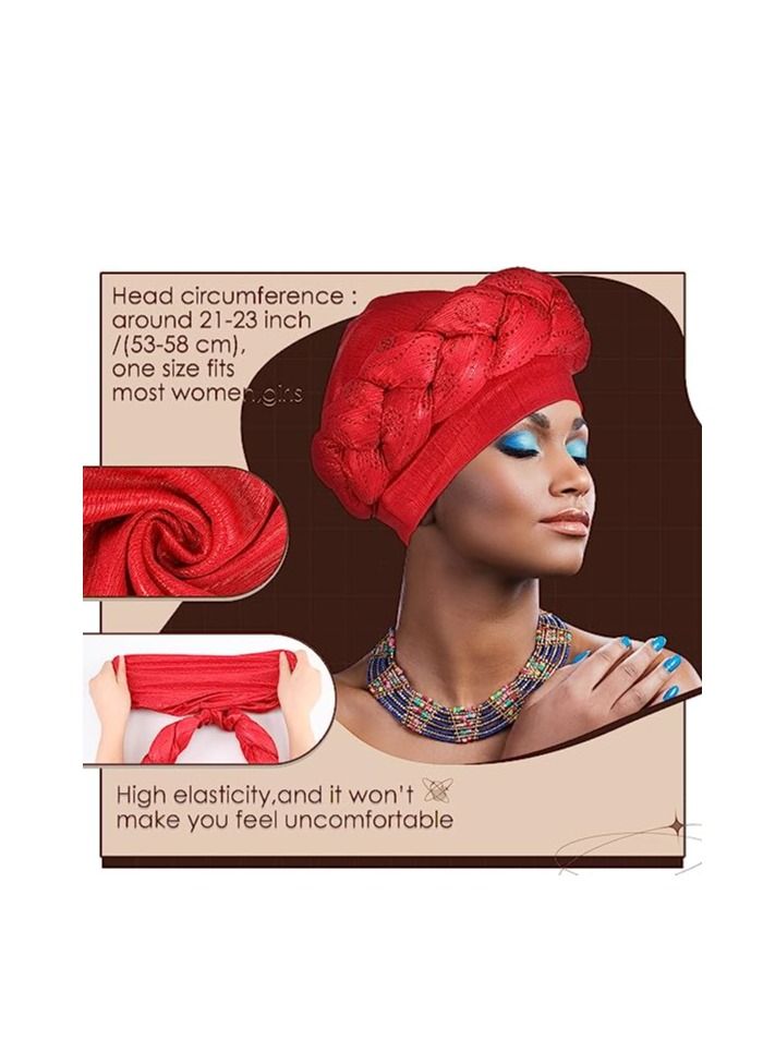 Y&D 4 Pcs African Turban Head Wrap For Women And Girls Braid Crystals Head Turbans Soft Twisted Wrap Caps For Women Medium  - Image 3