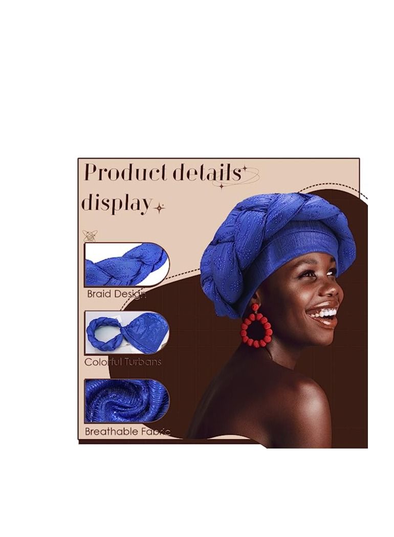 Y&D 4 Pcs African Turban Head Wrap For Women And Girls Braid Crystals Head Turbans Soft Twisted Wrap Caps For Women Medium  - Image 2