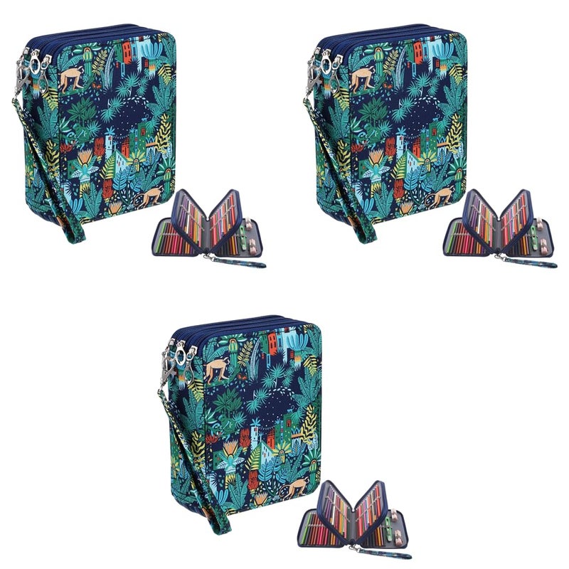 Climberty Student Pencil Pouch Travel for Colored Pencils with 78 Elastic Loops Cartoon Print Fashion Paint Storage Zipper Bag with Lanyard 6.3x7.87x2.36 Inch 3 PCS - Image 1