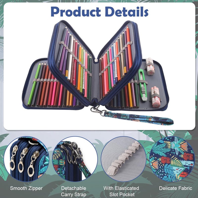 Climberty Student Pencil Pouch Travel for Colored Pencils with 78 Elastic Loops Cartoon Print Fashion Paint Storage Zipper Bag with Lanyard 6.3x7.87x2.36 Inch 3 PCS - Image 3
