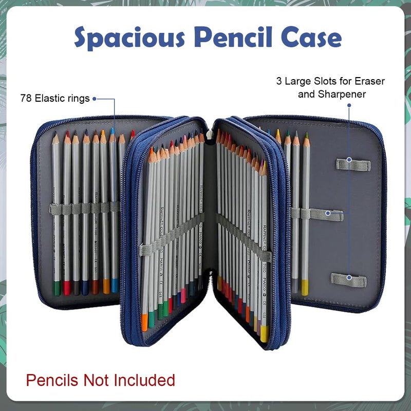 Climberty Student Pencil Pouch Travel for Colored Pencils with 78 Elastic Loops Cartoon Print Fashion Paint Storage Zipper Bag with Lanyard 6.3x7.87x2.36 Inch 3 PCS - Image 4