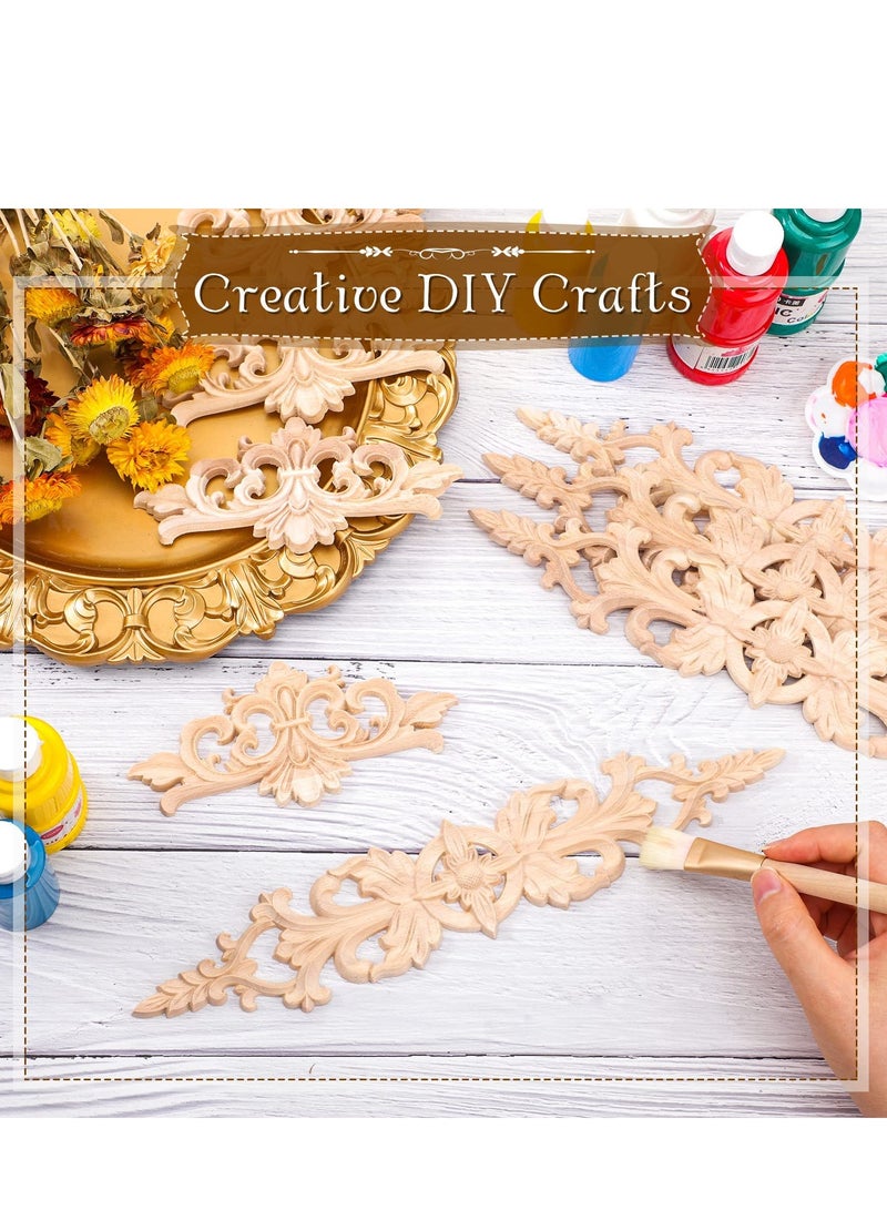 SYOSI 8 Pcs Wood Appliques, Carved Wood Appliques Onlays Long Decorative Trim Wooden Decal Corner Frame Wood Appliques for Furniture Cabinet Bed Wall - Image 4