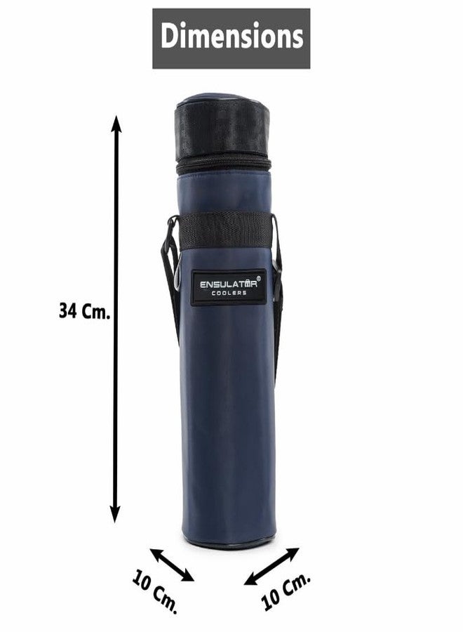 ENSULATOR Insulated Water Bottle Cover 1 LTR Pack of 2 Blue | Premium Polyester Thermal Bottle Sleeve with Strap | Waterproof Leakproof Hot & Cold Protection for Office School Travel - Image 3