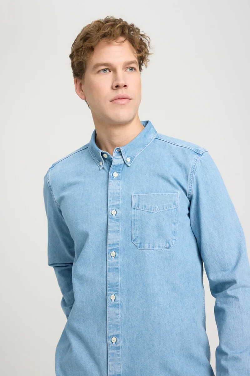 Wrangler Regular Fit Regular Cut 100% Cotton Blue Shirt