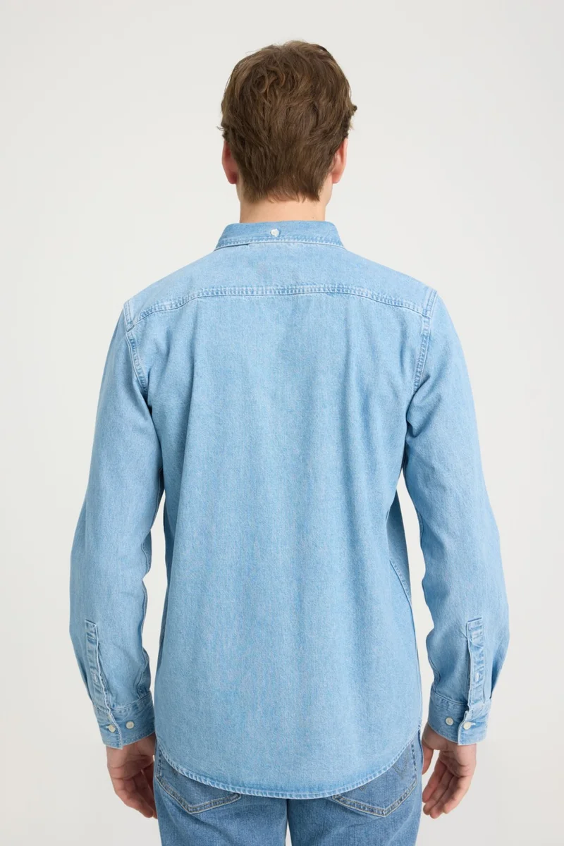 Wrangler Regular Fit Regular Cut 100% Cotton Blue Shirt